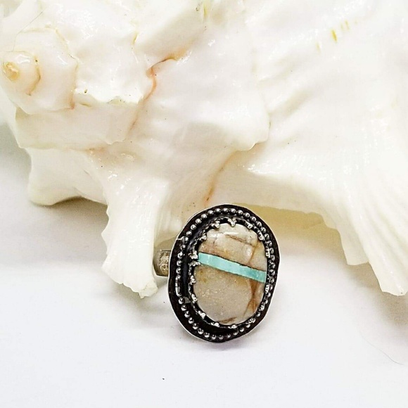 Boulder Ribbon Royston Turquoise 925 Silver Ring - Picture 4 of 4